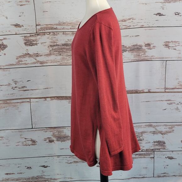 Eileen Fisher Sweater Tunic Merino Wool Scoop Neck Long Sleeve Red XS - Picture 2 of 7